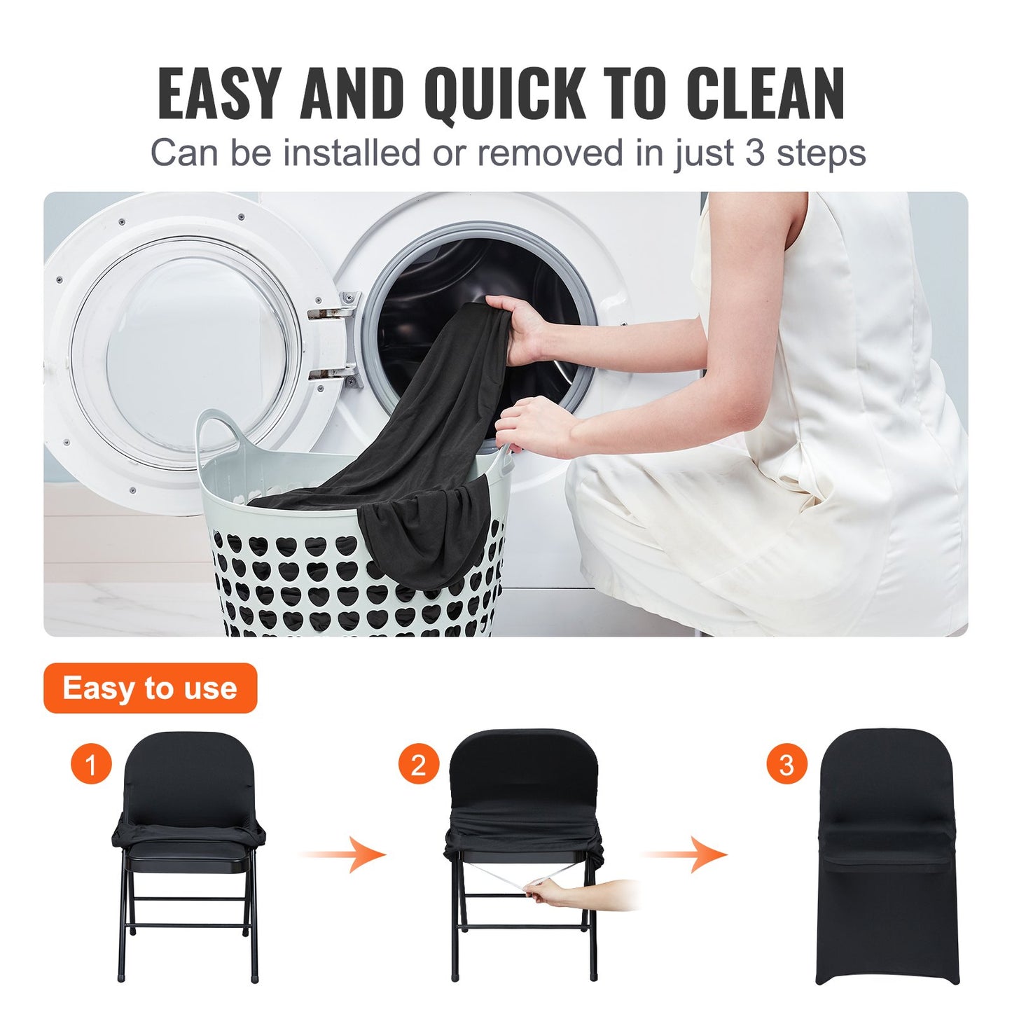50PCS Black, Stretch Spandex Folding Chair Covers, Universal Fitted Chair Covers, Removable Washable Protective Covers, for Wedding, Holiday, Banquet, Party, Celebration, Dinners