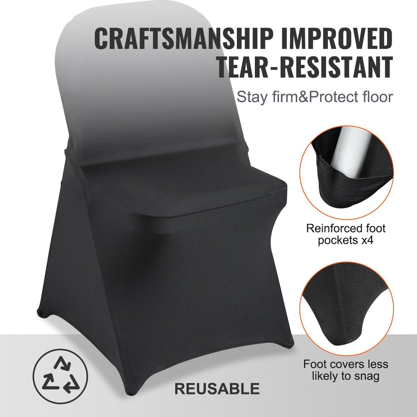 50PCS Black, Stretch Spandex Folding Chair Covers, Universal Fitted Chair Covers, Removable Washable Protective Covers, for Wedding, Holiday, Banquet, Party, Celebration, Dinners
