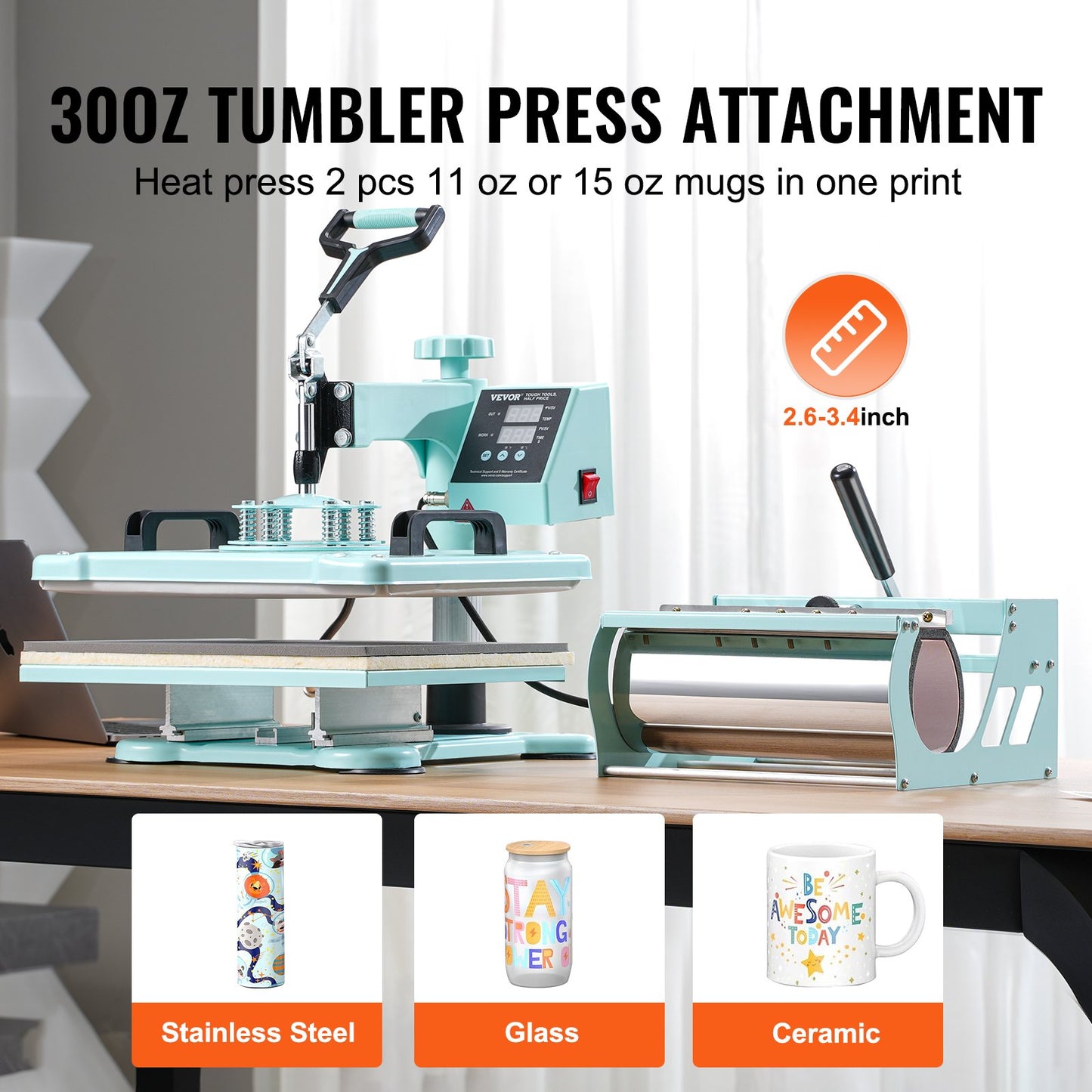 Wärmepresse 12x15 Zoll 5 in 1 mit 30oz Tumbler Presse T-Shirts Grün