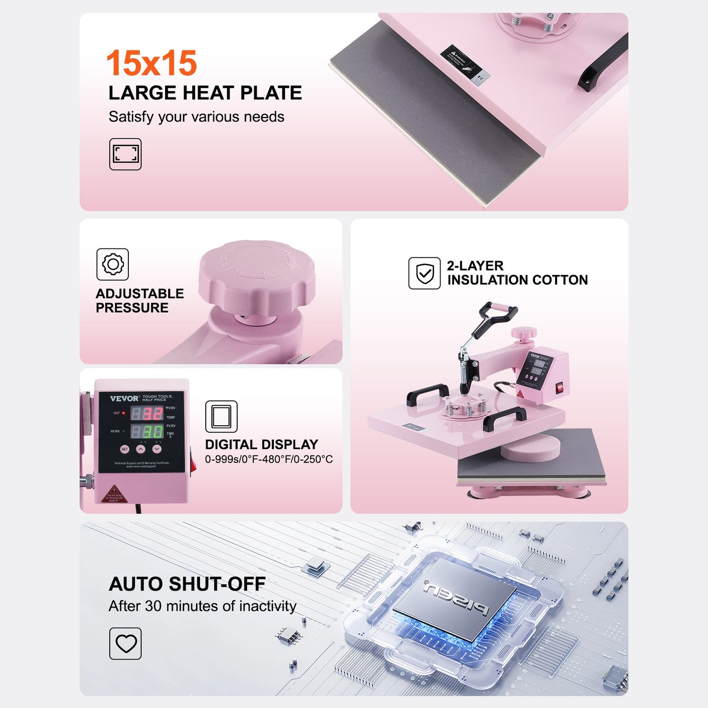 Heat Press Machine 15x15 i 5 i 1 med 30oz Tumbler Press T-shirts Rosa