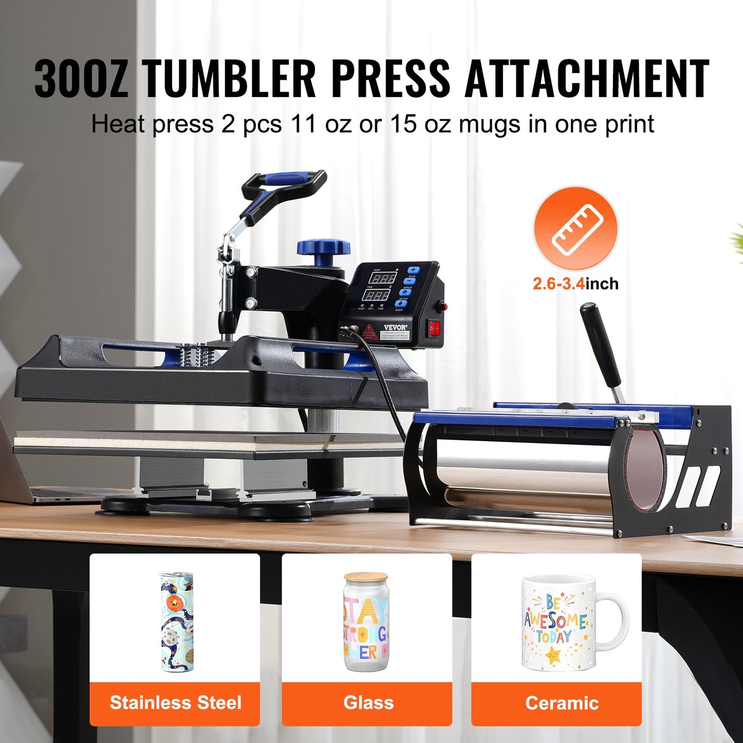 5 in 1 Heat Press Machine 15x15 in 30oz Tumbler Press T-shirts Svart+Blå