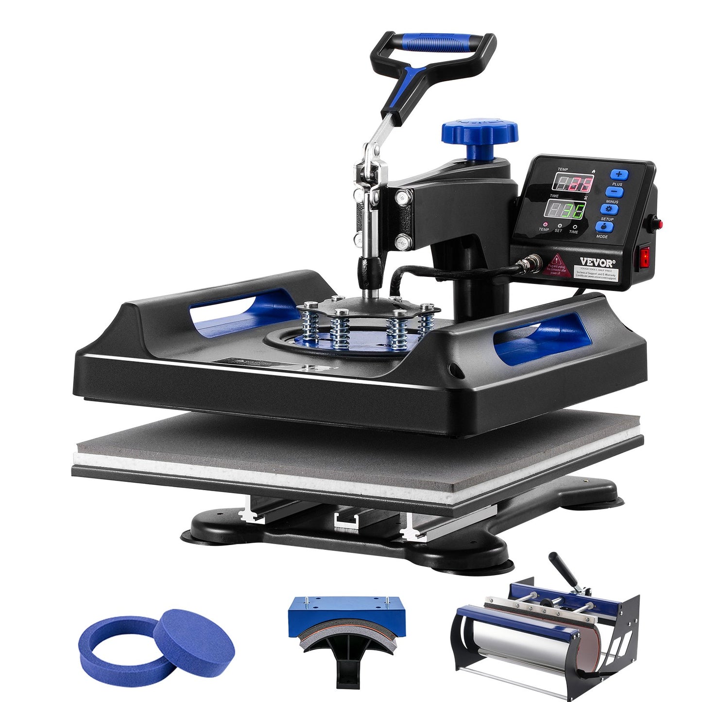 5 in 1 Heat Press Machine 15x15 in 30oz Tumbler Press T-shirts Svart+Blå