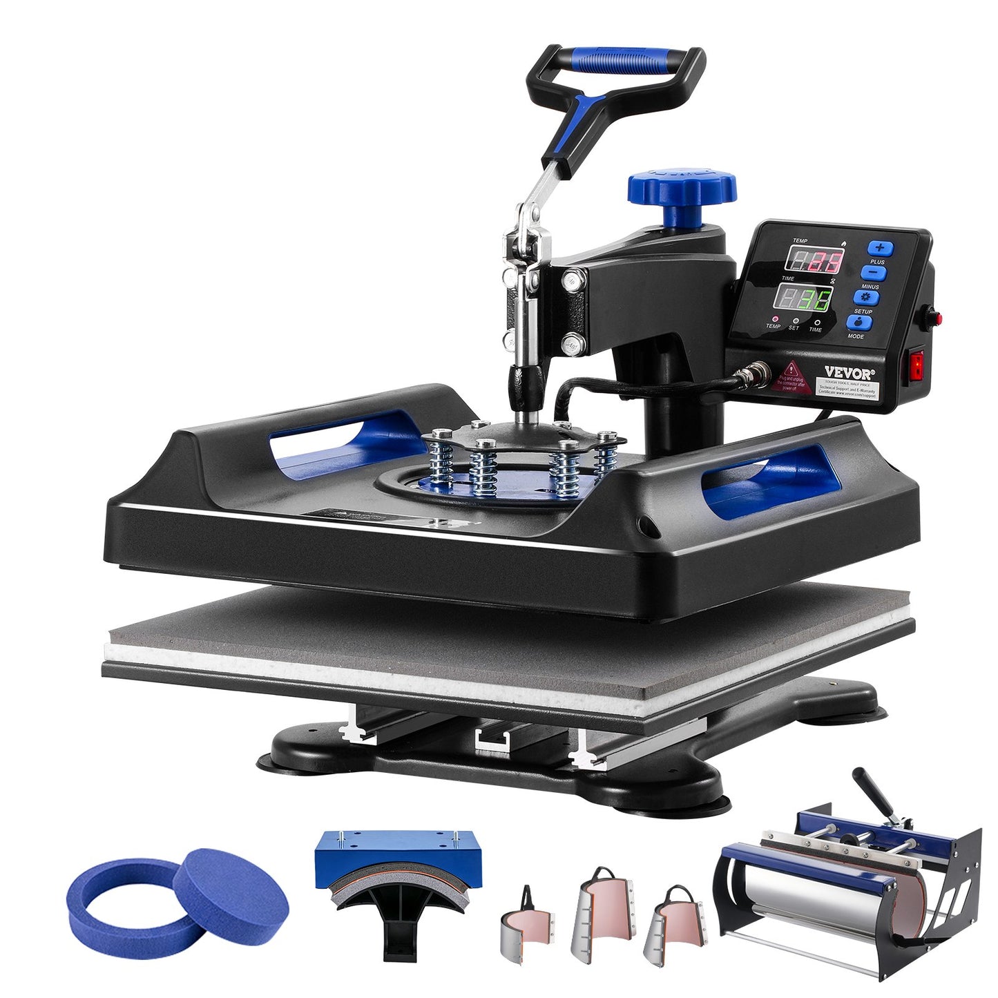 8 in 1 Heat Press Machine 15x15 in 30oz Tumbler Press T-shirts Svart+Blå