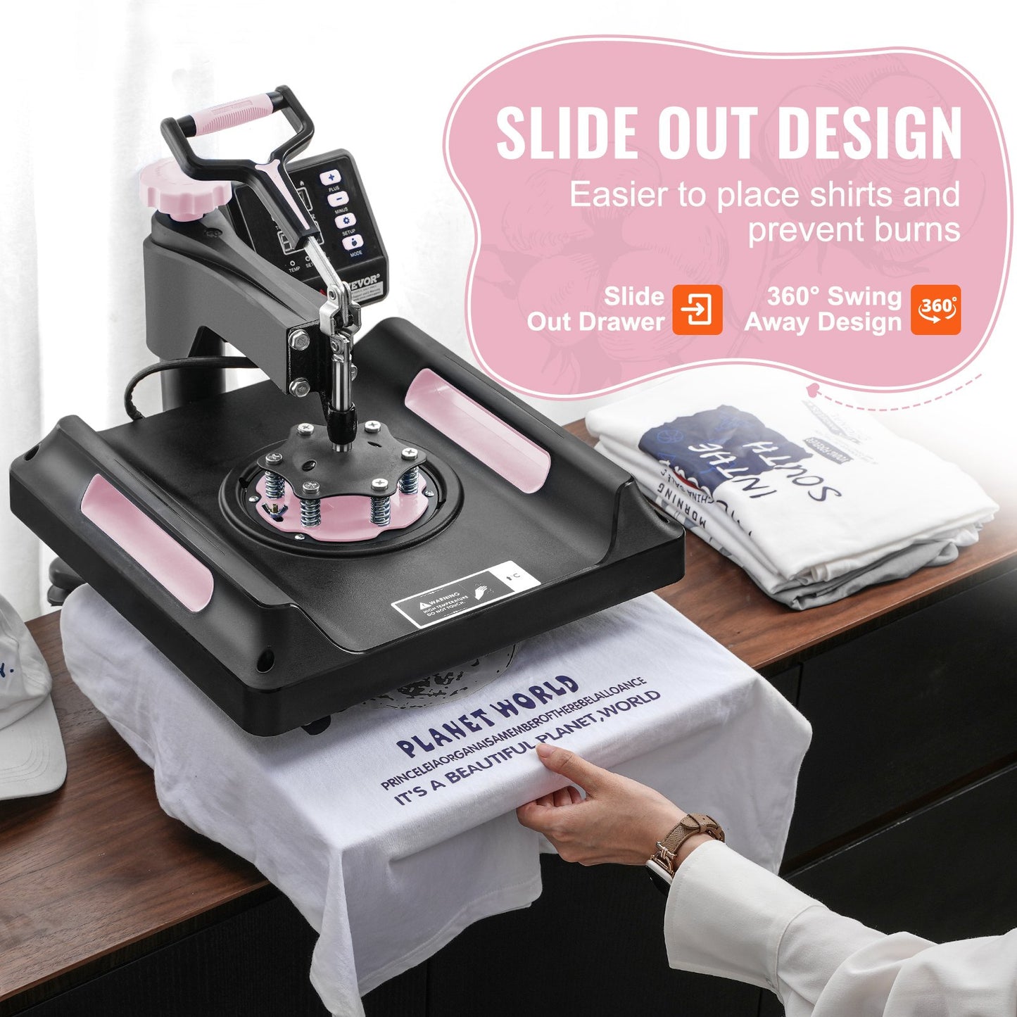 8 in 1 Heat Press Machine 15x15 in 30oz Tumbler Press T-shirts Svart