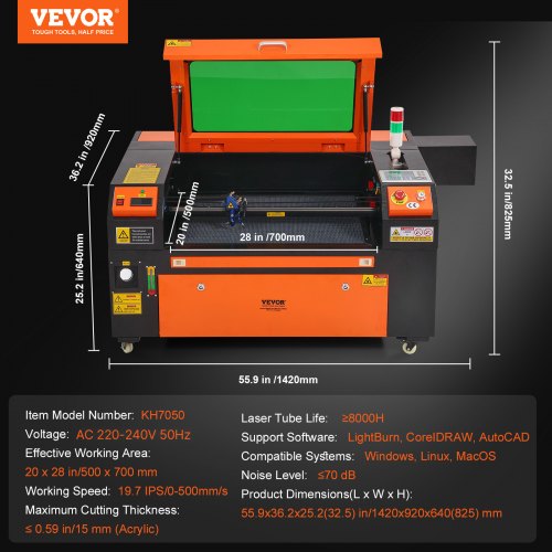 80W CO2 laser engraver, engraving, carving, printing machine, 500x700 mm work bed | EU