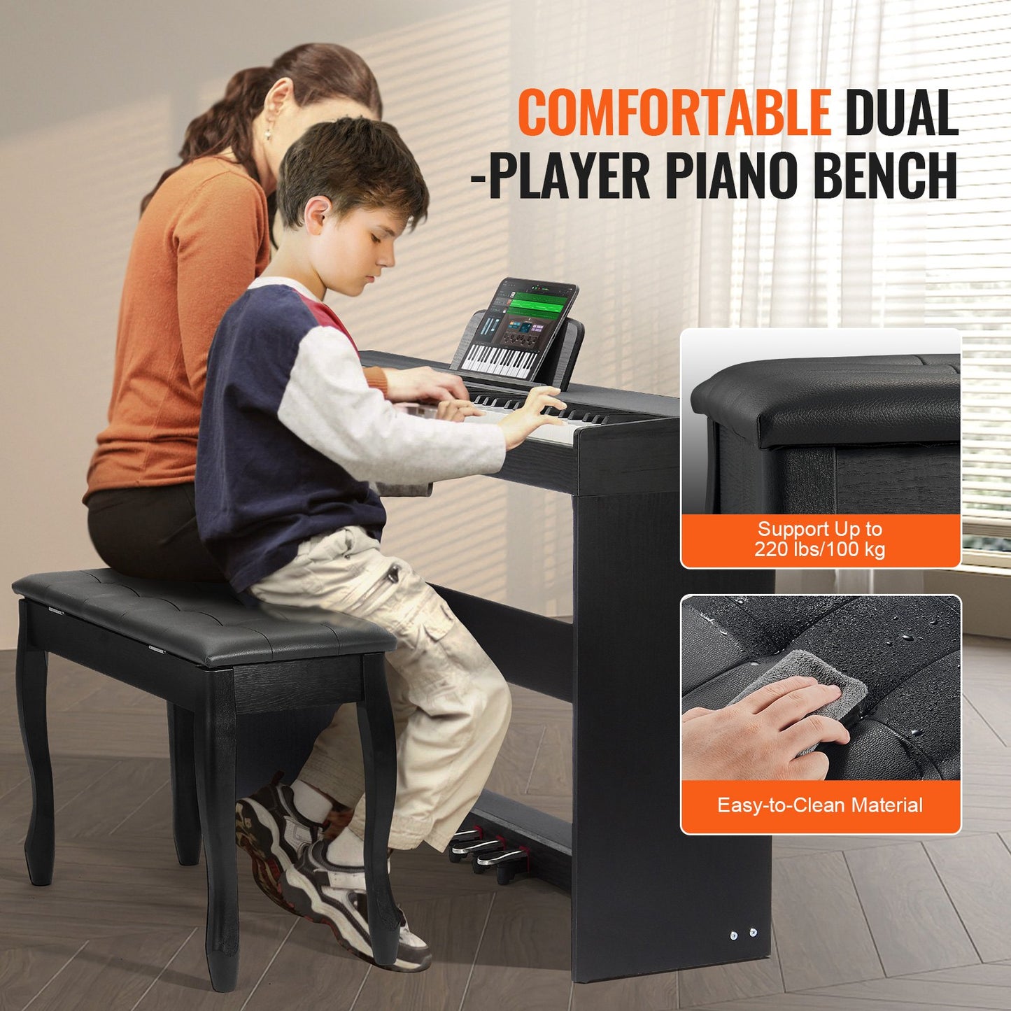 88-tangenter Helviktad digitalpiano Dubbelklaviaturläge Skåpfäste Bänk