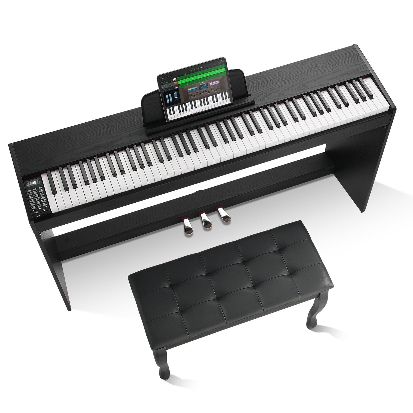 88-tangenter Helviktad digitalpiano Dubbelklaviaturläge Skåpfäste Bänk