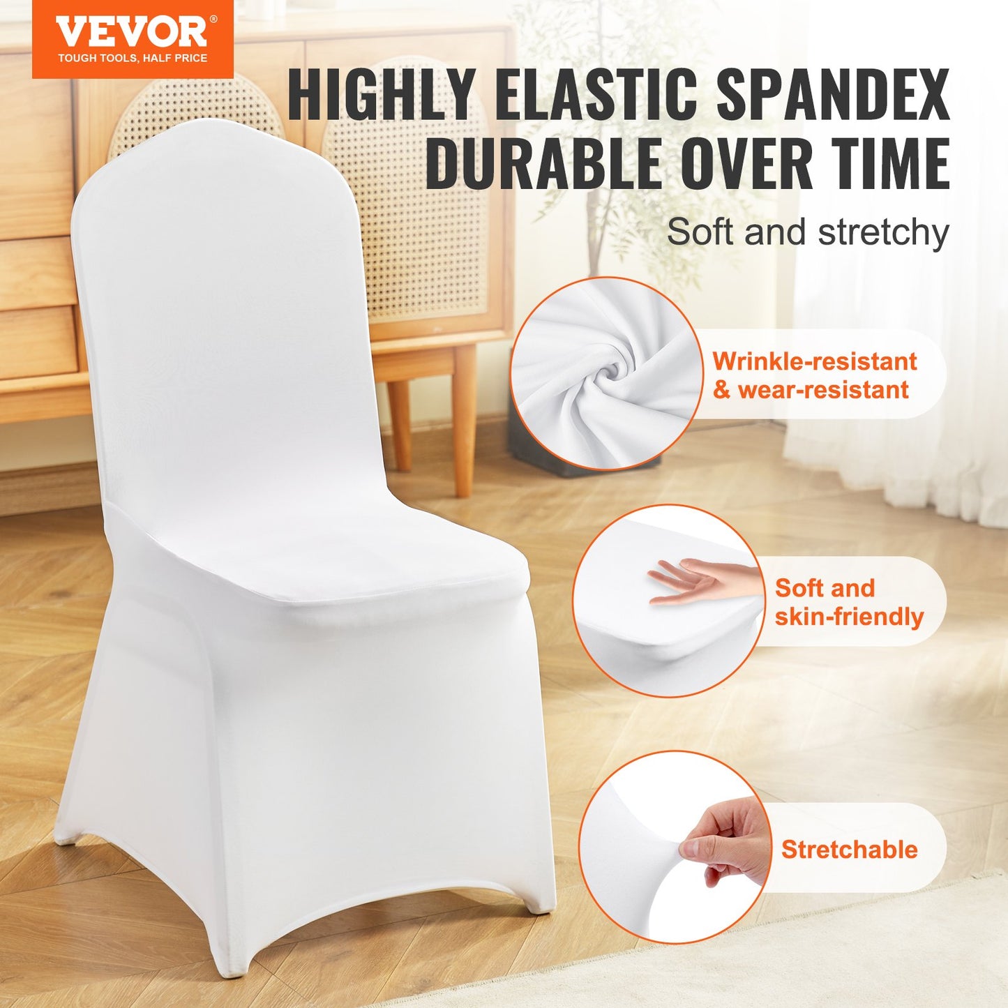 12PCS White Elastic Spandex Folding Chair Covers, Universal Fitted Chair Covers, Removable Washable Protective Covers, for Wedding, Holiday, Banquet, Party, Celebration, Dinners