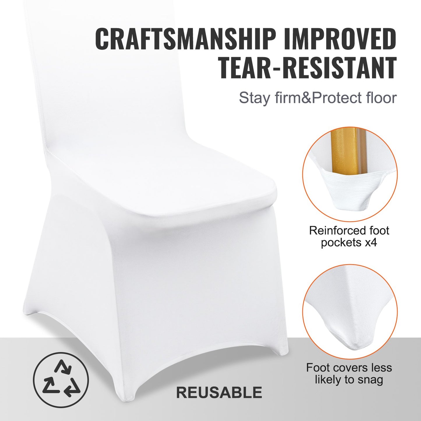 12PCS White Elastic Spandex Folding Chair Covers, Universal Fitted Chair Covers, Removable Washable Protective Covers, for Wedding, Holiday, Banquet, Party, Celebration, Dinners