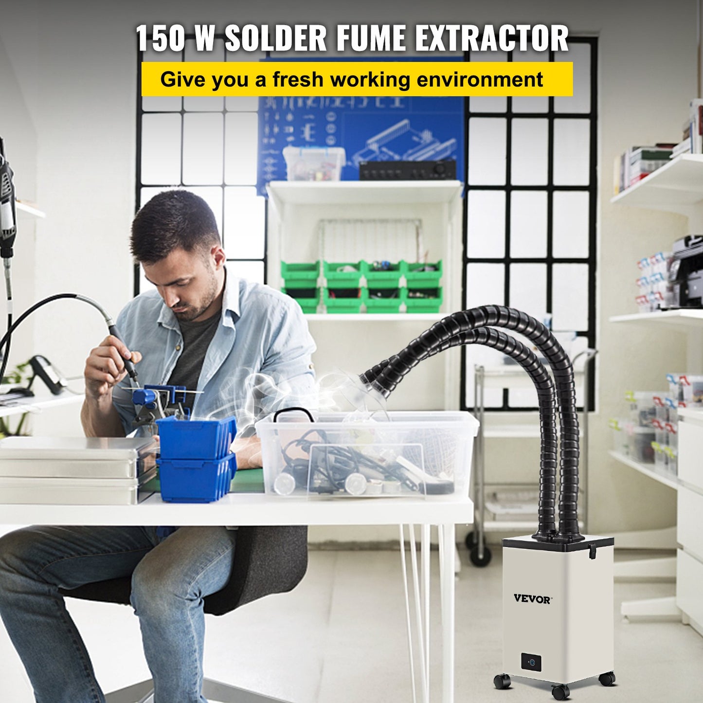 Soldering Fume Extractor, 150W 106 CFM Fume Absorber, 3-Stage Filter 3 Speeds with a Hose for Soldering, Laser Engraving and DIY Welding