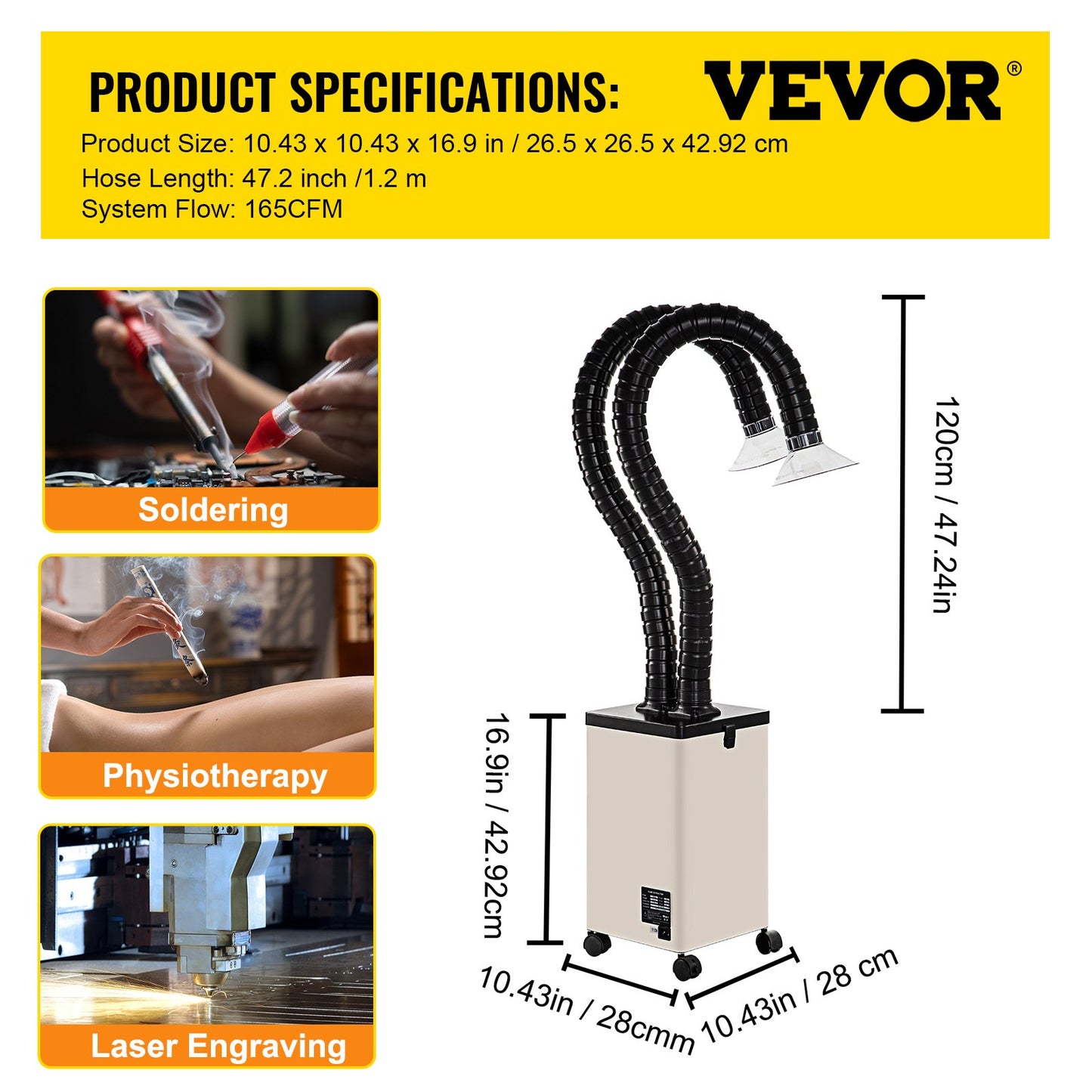 Soldering Fume Extractor, 150W 106 CFM Fume Absorber, 3-Stage Filter 3 Speeds with a Hose for Soldering, Laser Engraving and DIY Welding