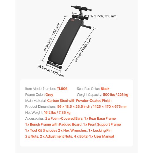 Sit Up-bänk, hopfällbar böjd, nedåtgående magbänk, med 5 justerbara höjdinställningar, kraftigt stål, halkfri design, 226 kg kapacitet för hemmagym, styrketräning, helkroppsmuskler | EU