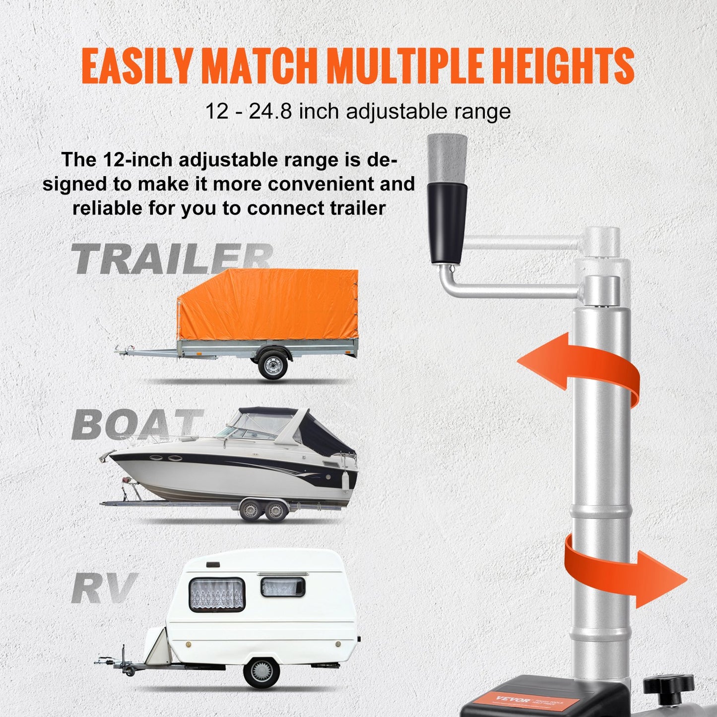 Electric Trailer Dolly, 5000lbs dragkapacitet, 350W 12V Trailer Jockey Wheel med 22 ft/min rörelsehastighet, 12''-24,8'' Justerbar klämhöjd & 8'' gummidäck, för flyttsläp husvagnsbåt