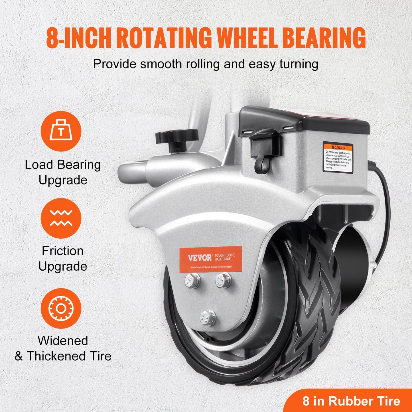 Electric Trailer Dolly, 5000lbs dragkapacitet, 350W 12V Trailer Jockey Wheel med 22 ft/min rörelsehastighet, 12''-24,8'' Justerbar klämhöjd & 8'' gummidäck, för flyttsläp husvagnsbåt