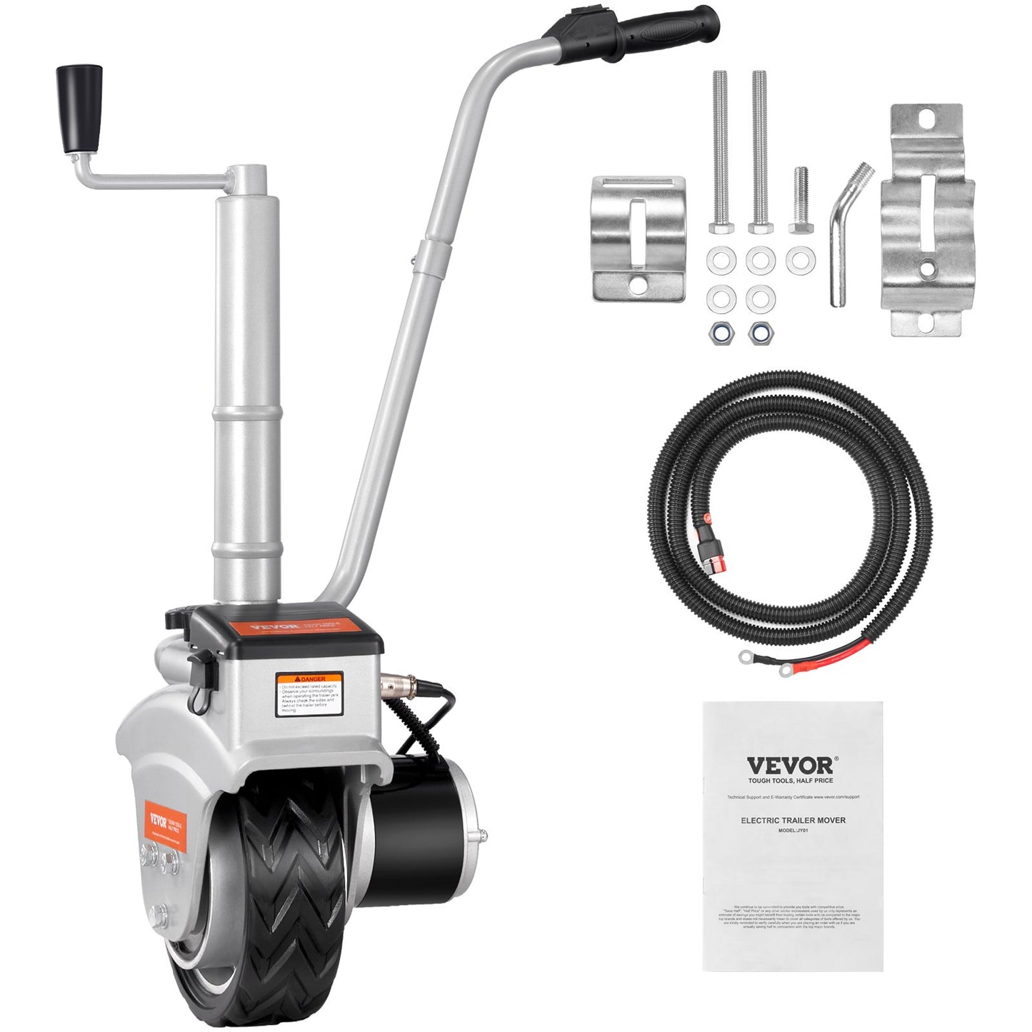 Electric Trailer Dolly, 5000lbs dragkapacitet, 350W 12V Trailer Jockey Wheel med 22 ft/min rörelsehastighet, 12''-24,8'' Justerbar klämhöjd & 8'' gummidäck, för flyttsläp husvagnsbåt