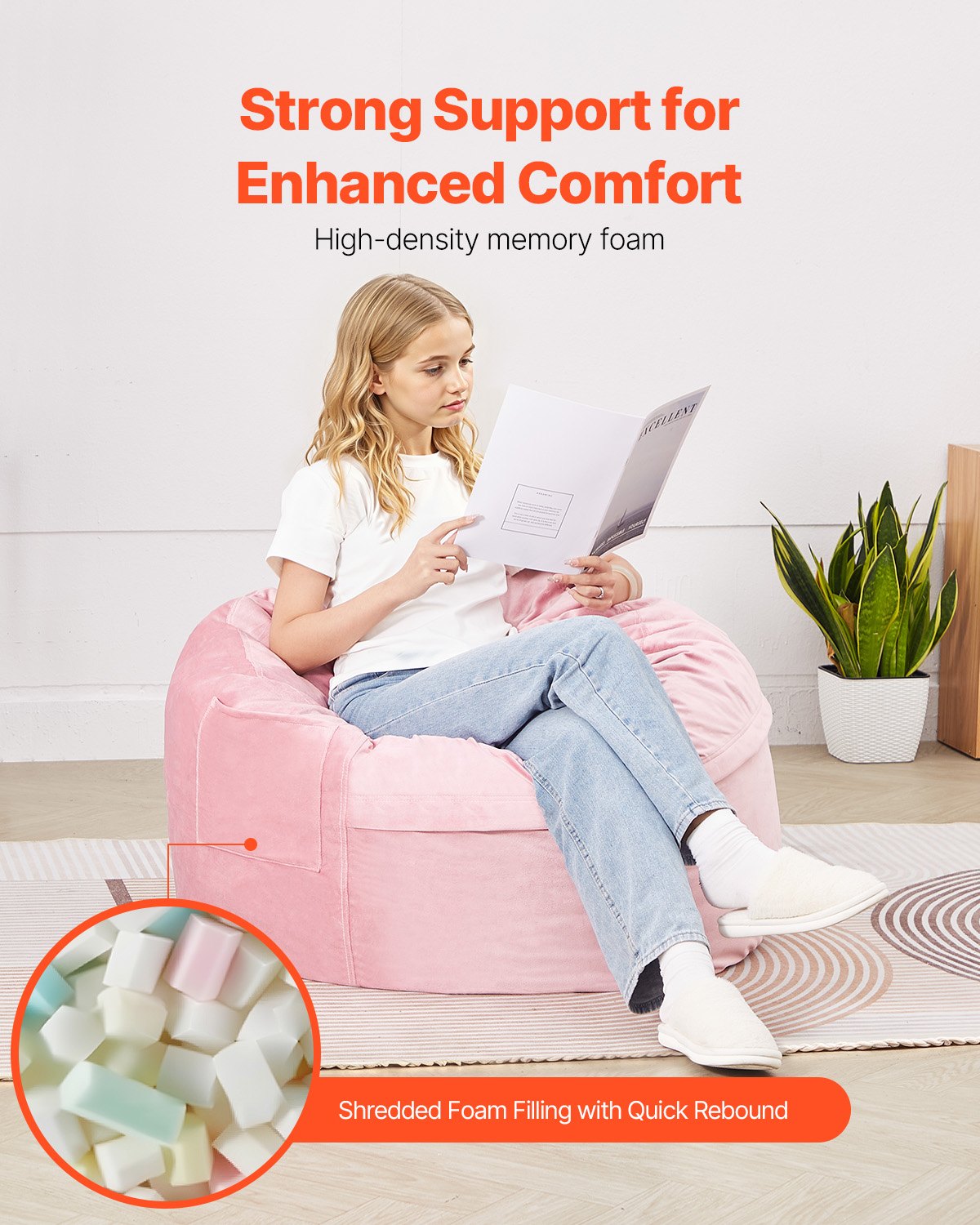 3ft Round Bean Bag Chair with Removable Cover & Dutch Velvet Pink