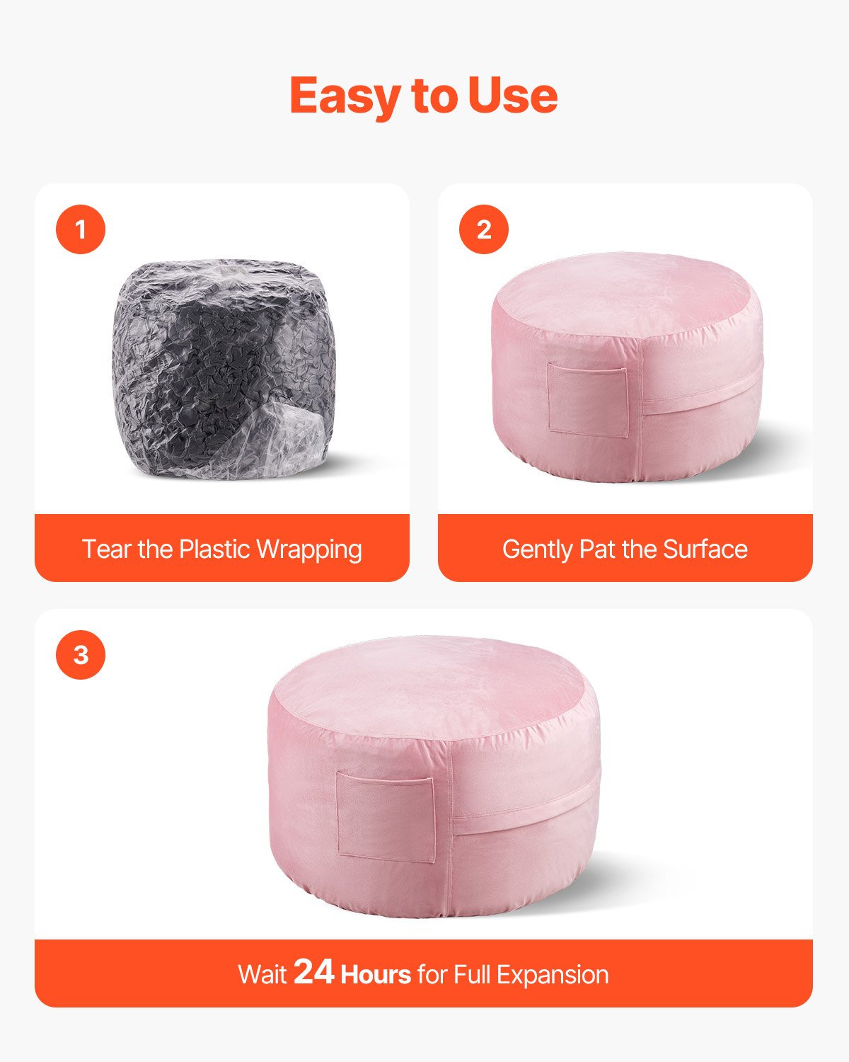 3ft Round Bean Bag Chair with Removable Cover & Dutch Velvet Pink