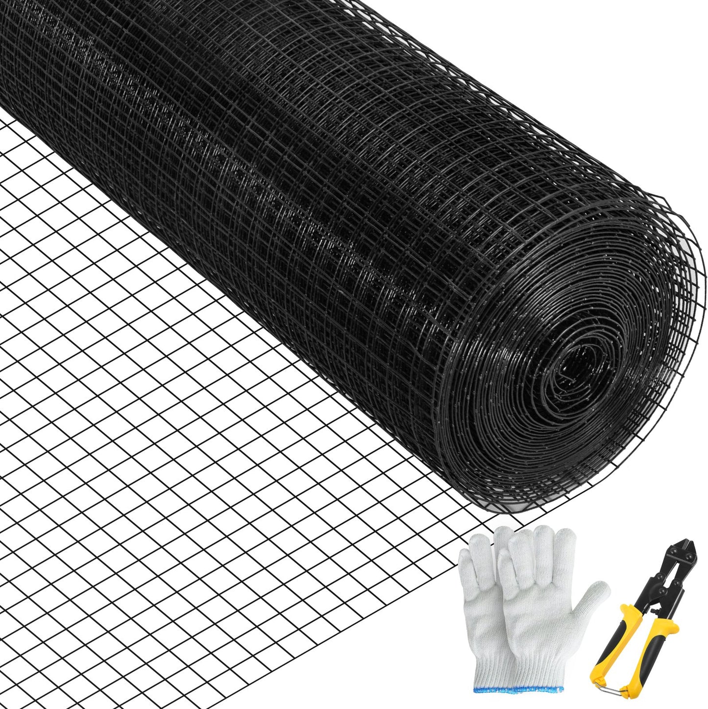 Maschendrahtgewebe, 24 x 100 Fuß und 1 x 1 Zoll Maschenweite, verzinkter Stahl, vinylbeschichtet, 16 Gauge, mit einer Schneidezange und einem Paar Stoffhandschuhen, für Gartenzäune und Tiergehege,