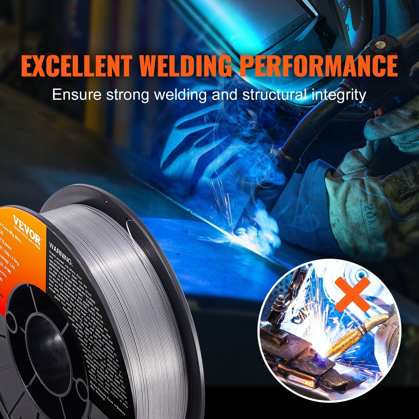 Flux Cored Welding Wire, E71T-GS 0.030-inch 10LBS, Gas-Free MIG Mild Steel Welding Wire with Low Spatter for All-Position and Outdoor Arc Welding
