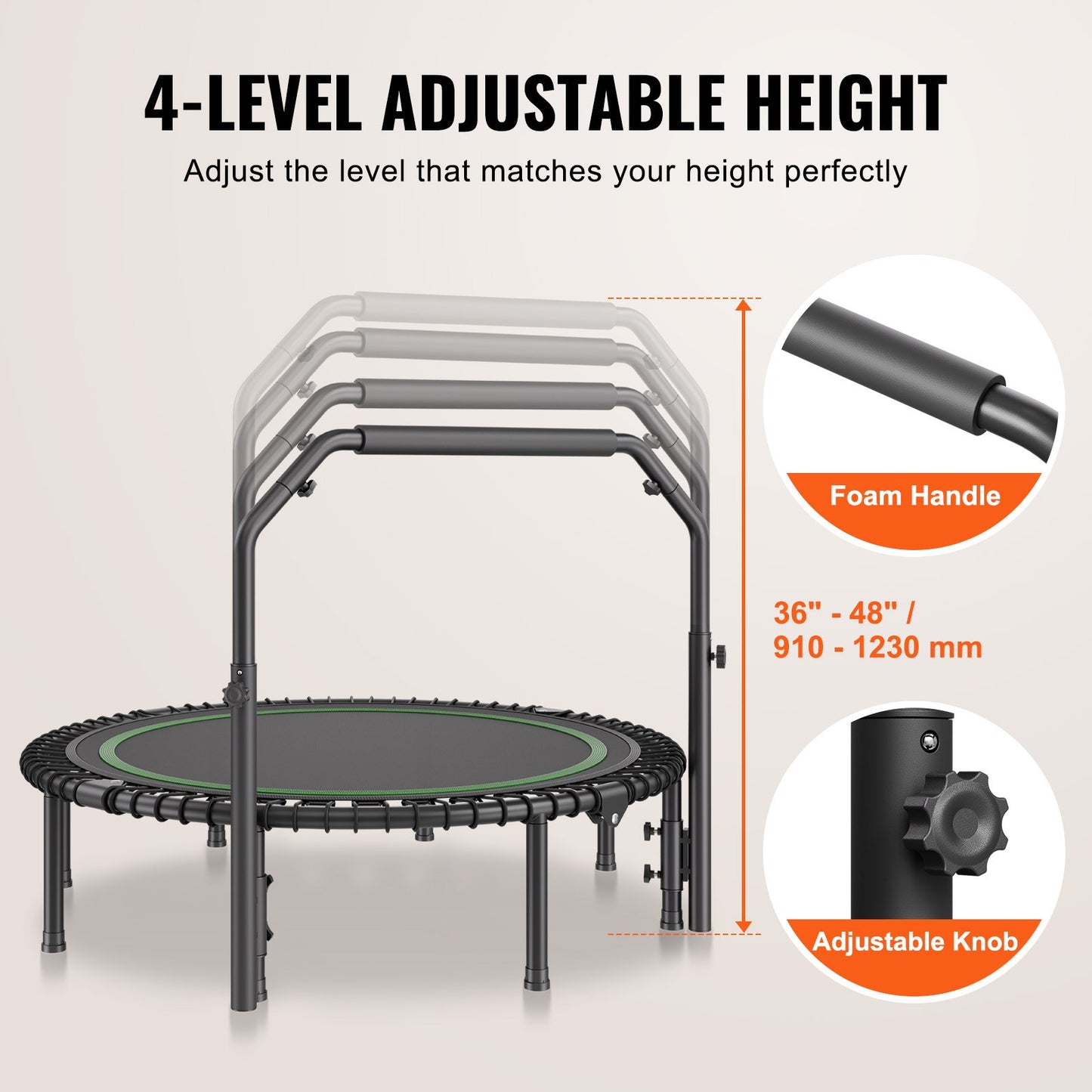 51" Foldable Mini Fitness Trampoline Adult Exercise Rebounder with Handle