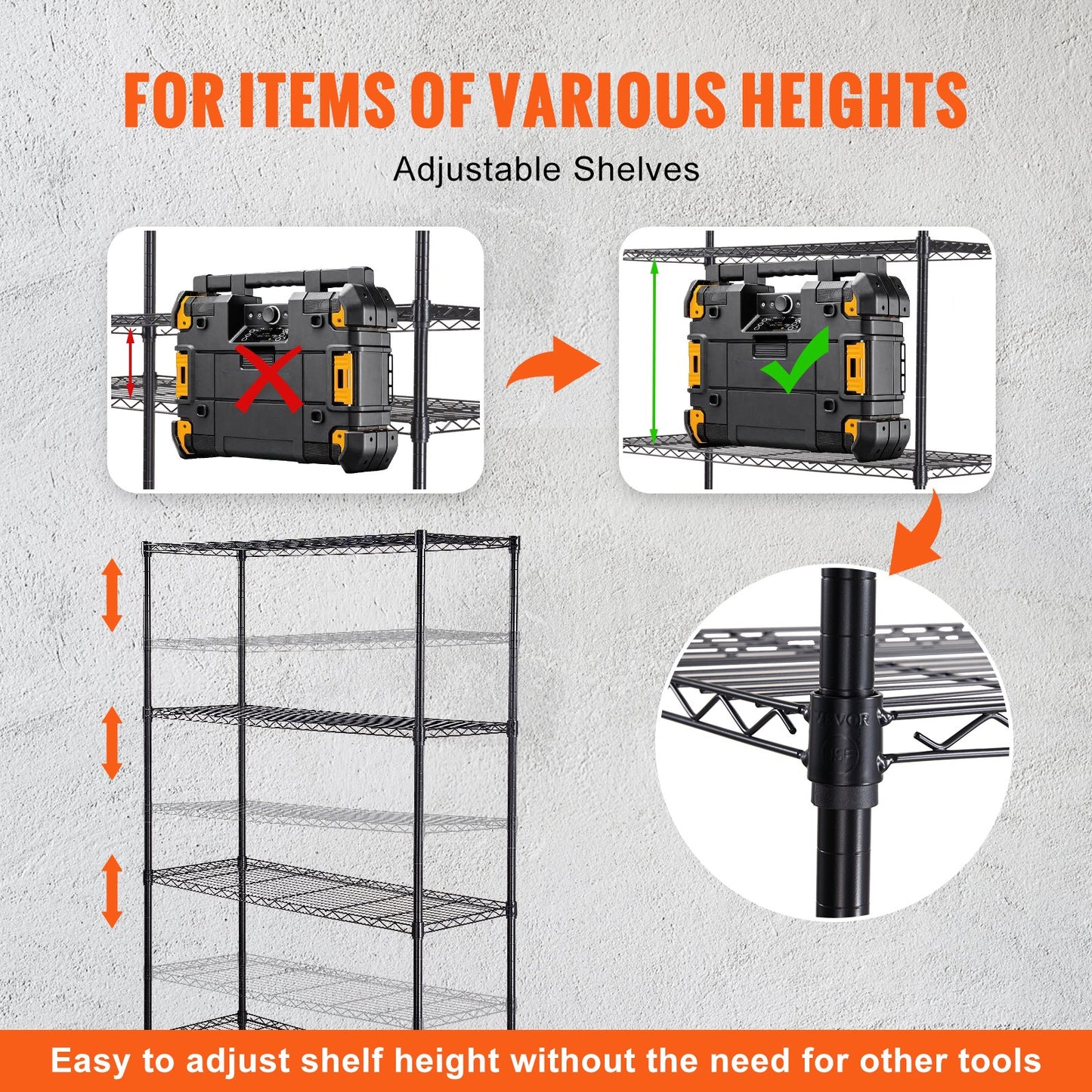 Förvaringshylla med hjul, 4-lagers justerbar, 700 lbs Kapacitet, Heavy Duty Garage Hyllor Metall Organizer Wire Rack, svart, 47,2" L x 17,7" B x 74" H för kök Pantry Basement Badrum
