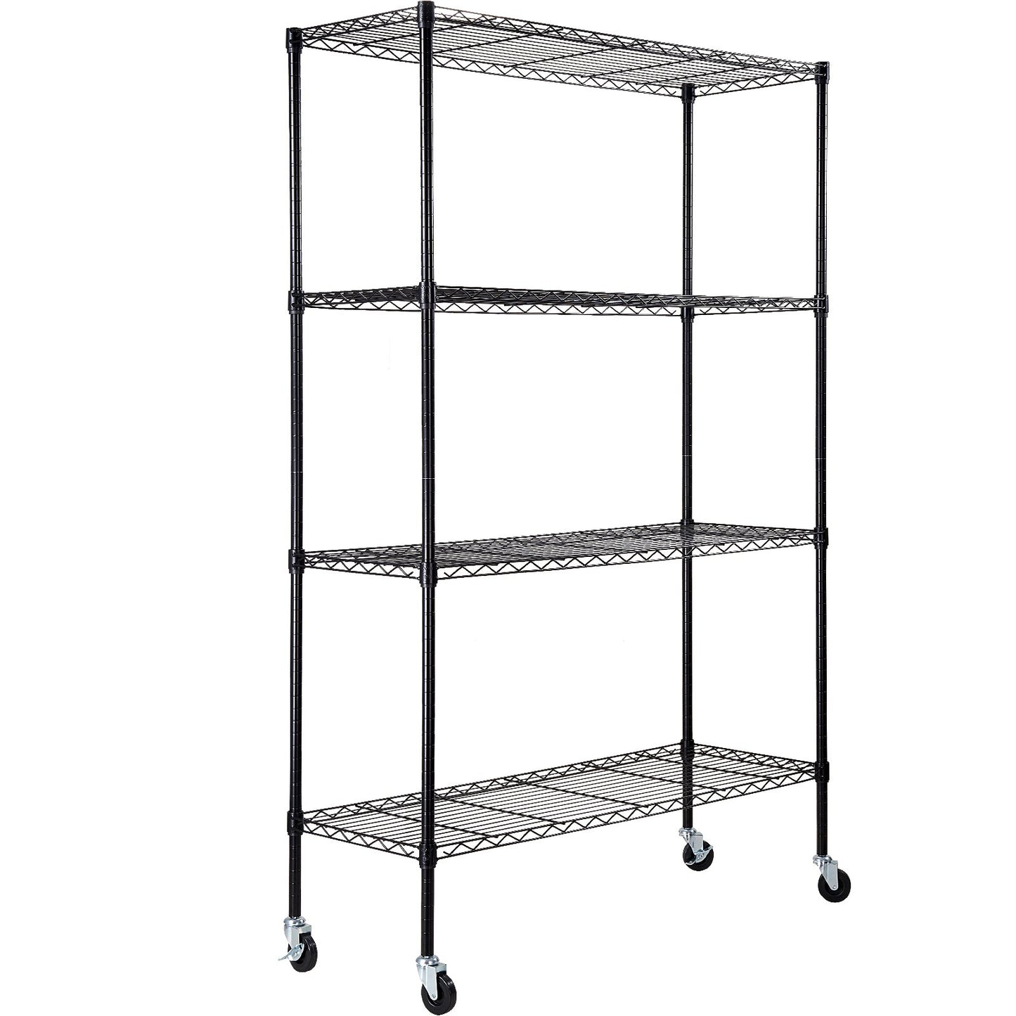 Förvaringshylla med hjul, 4-lagers justerbar, 700 lbs Kapacitet, Heavy Duty Garage Hyllor Metall Organizer Wire Rack, svart, 47,2" L x 17,7" B x 74" H för kök Pantry Basement Badrum