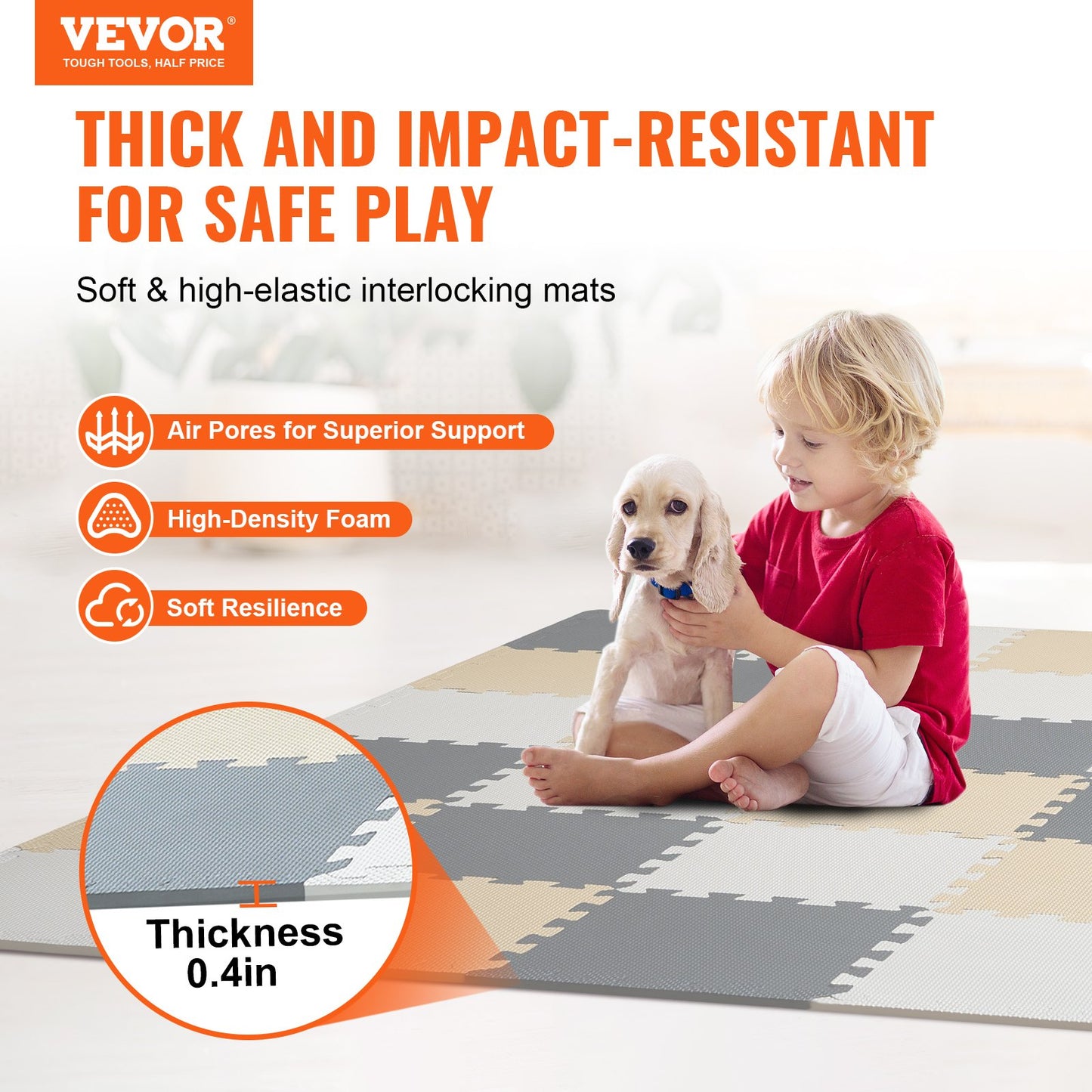 Kids Foam Puzzle Floor Play Mat 0.4 in 36pcs Interlocking EVA Soft Tiles