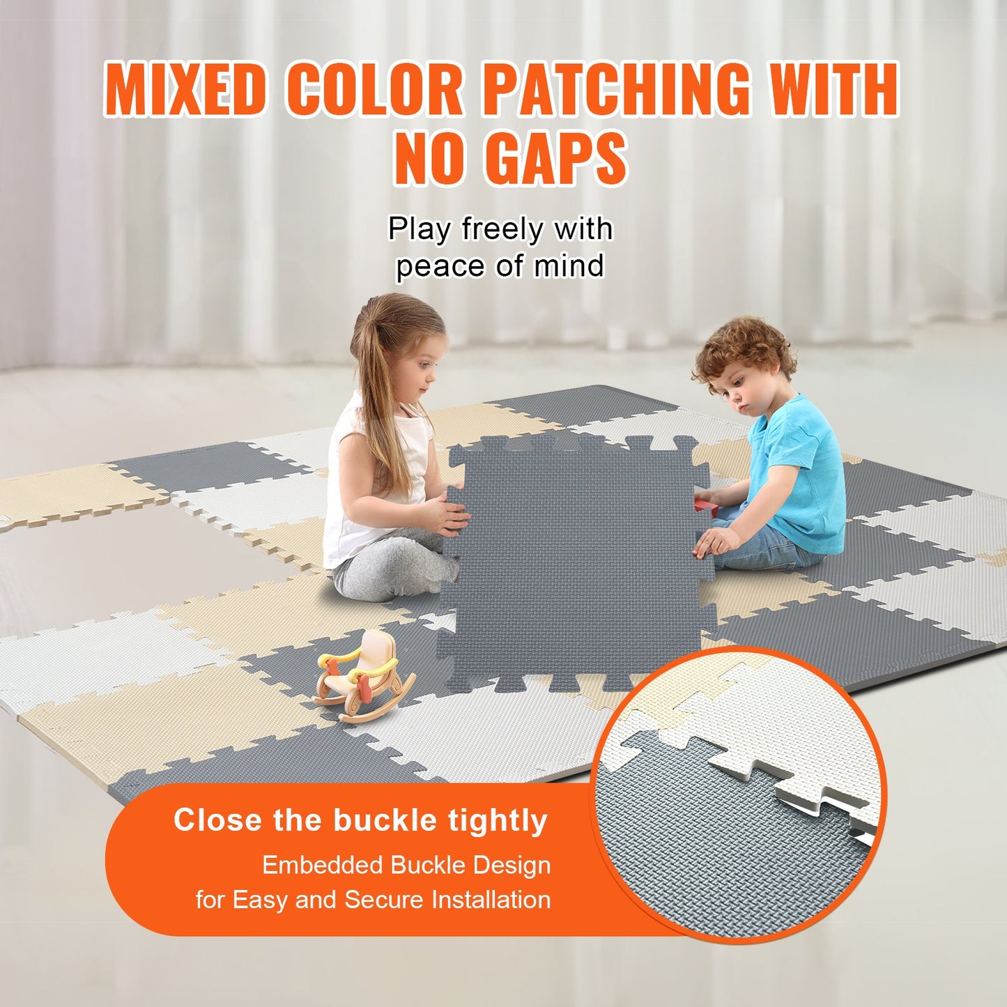 Kids Foam Puzzle Floor Play Mat 0.4 in 36pcs Interlocking EVA Soft Tiles
