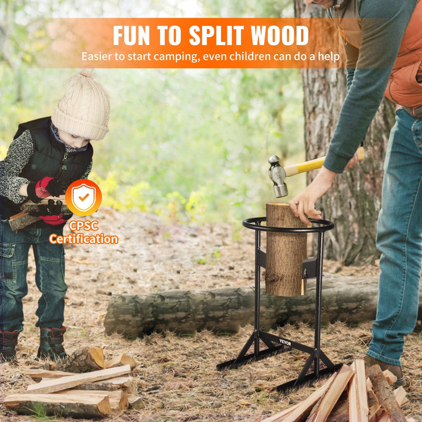 Log Splitter, XL Log Splitter for 8.6 inch Dia. Wood, Portable "V" Shaped Finger Safe Log Splitter, Heavy Duty Solid Steel Wedge Machine, Manual Log Splitter, with Protective Bag for Home Camping
