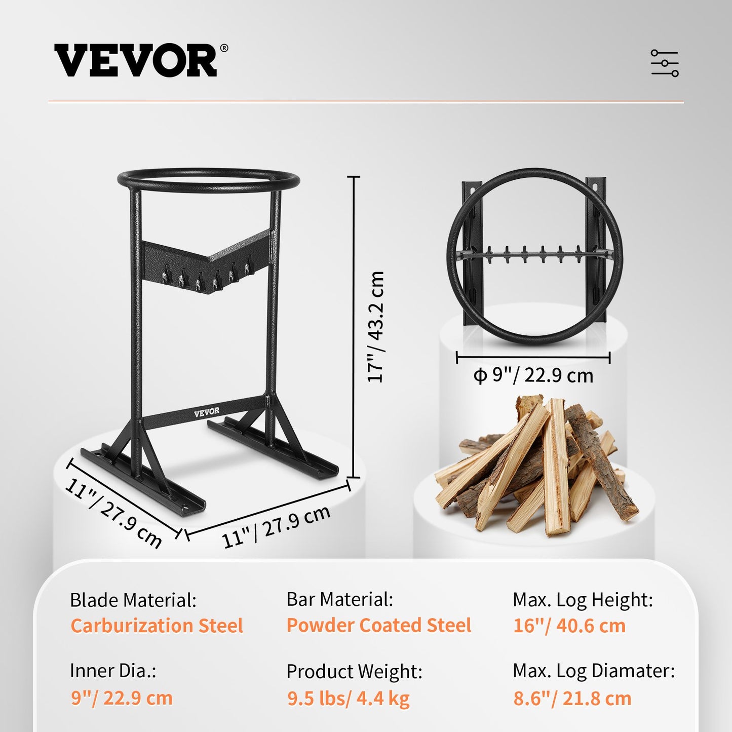 Log Splitter, XL Log Splitter for 8.6 inch Dia. Wood, Portable "V" Shaped Finger Safe Log Splitter, Heavy Duty Solid Steel Wedge Machine, Manual Log Splitter, with Protective Bag for Home Camping
