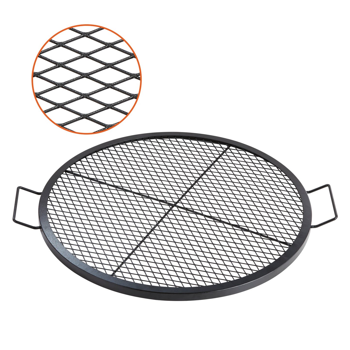 X-Marks Fire Pit Grill Galler, Runt Matlagningsgaller, Heavy Duty Steel Campfire BBQ Grill Galler med handtag och stöd X Wire, Bärbar Camping Köksredskap för utomhusfest och sammankomst, 30 tum svart