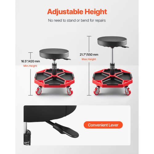 Rolling Mechanic Stool Adjustable Garage Seat 300 lbs Load with Wheels | EU