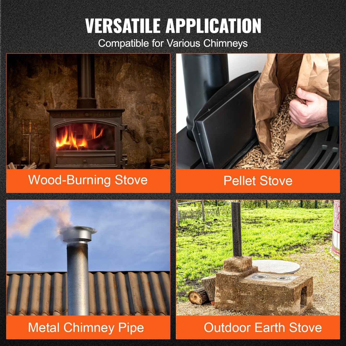 Chimney cap, 152.4 mm, 304 stainless steel rain cover with round roof, 300 mm raised covers, all weather & reinforced screws & easy installation, for perfect insulation External valve cover, silver