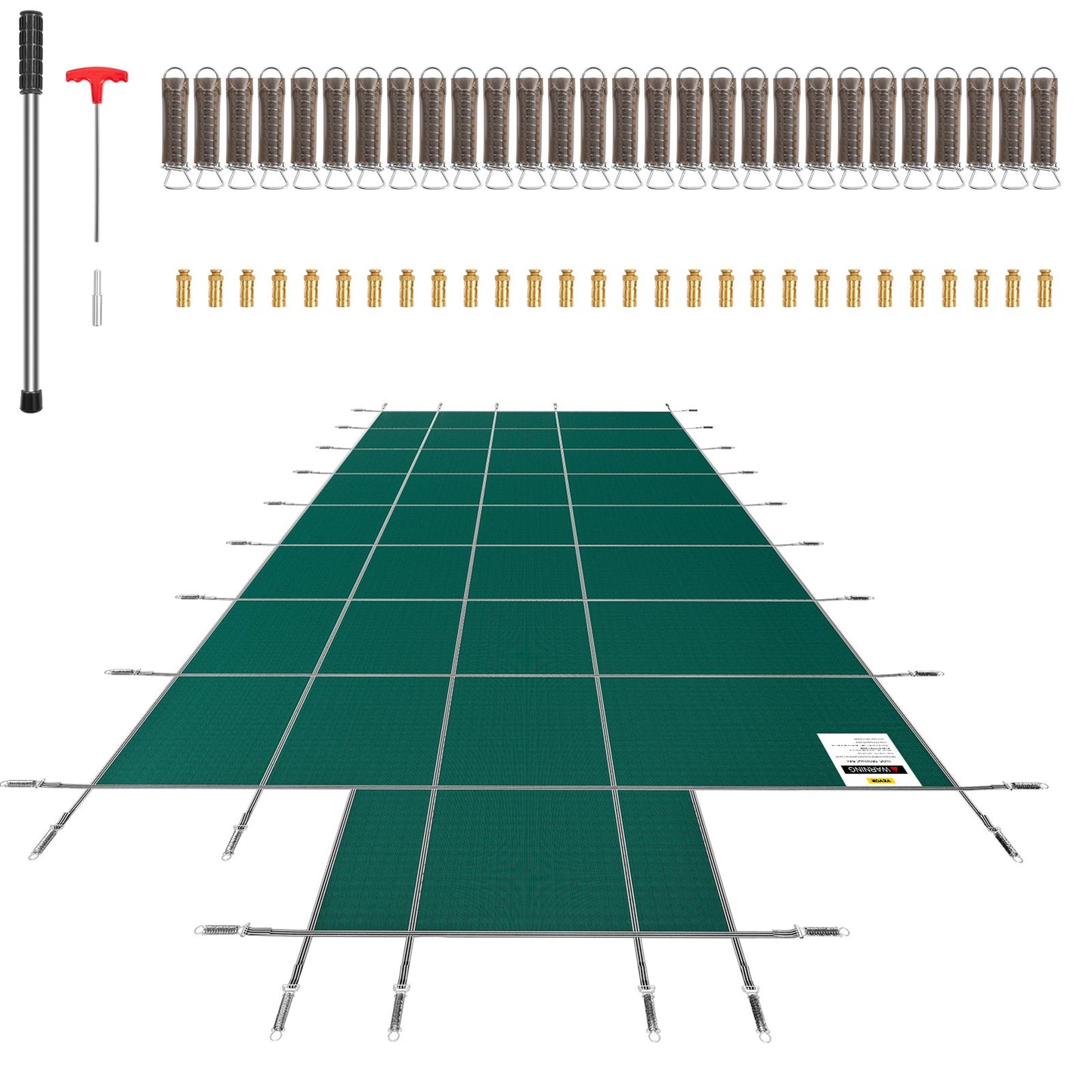 Pool Safety Cover Fits 16x32ft Rectangular Inground Pools, Safety Pool Cover with 4x10ft Middle End Step, Mesh Solid Pool Cover with Drainage Holes for Swimming Pool, Winter Safety Cover, Green