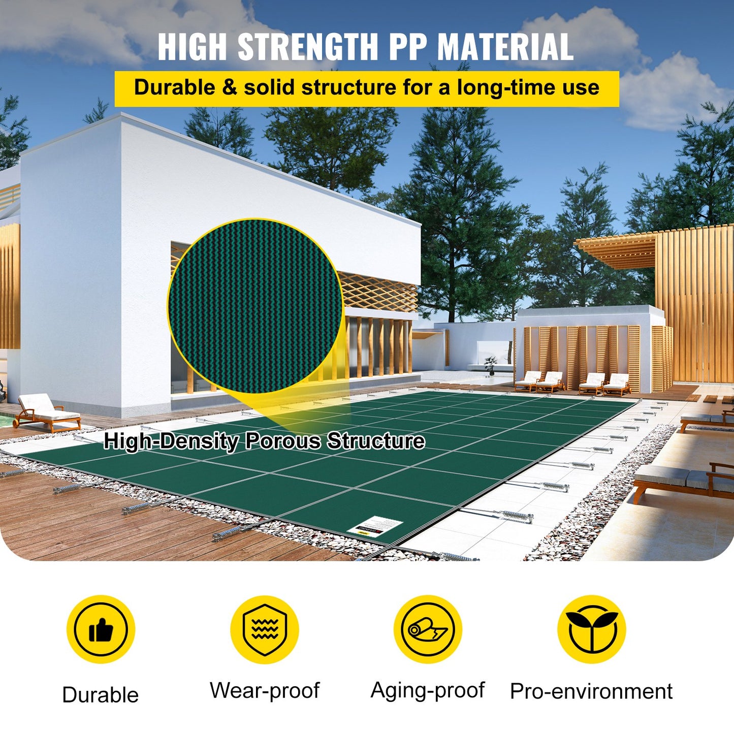 Poolskyddsskydd 18x42 ft, Inground Pool Cover Passar 16x40 ft Pool, rektangel Inground Säkert Poolskydd Grönt Mesh Solid Pool Säkerhetsskydd för Pool Vintersäkerhetsöverdrag