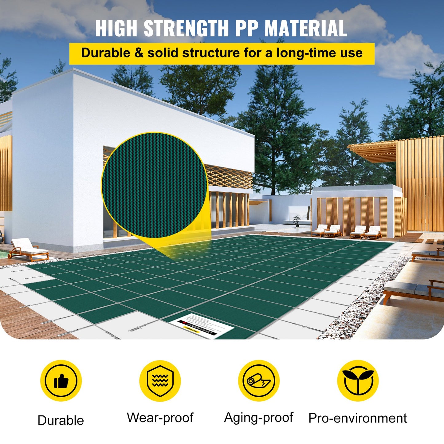 Poolsäkerhetsskydd Passar 20x40ft rektangel i ingravda pooler, Säkerhetspoolskydd med 4x10ft mittändsteg, Mesh Solid Poolöverdrag med dräneringshål för pool, Vintersäkerhetsöverdrag, Grön