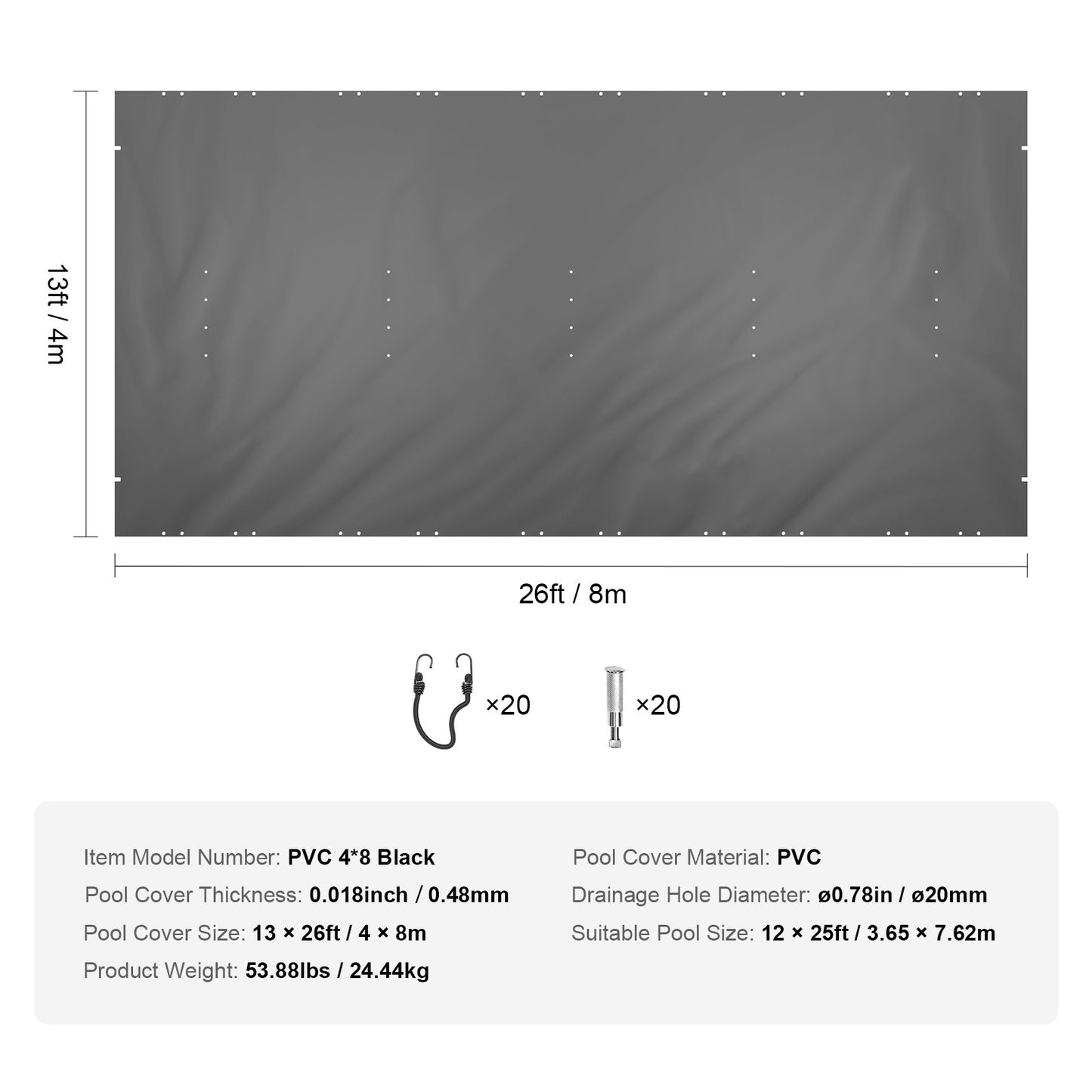 Poolskyddsskydd, 13x26 ft Poolskydd i marken, Träkol Poolskydd i marken, PVC Poolskydd Rektangulärt Säkerhetspoolskydd Solid Säkerhetspoolskydd för Vinterskyddsskydd för swimmingpool