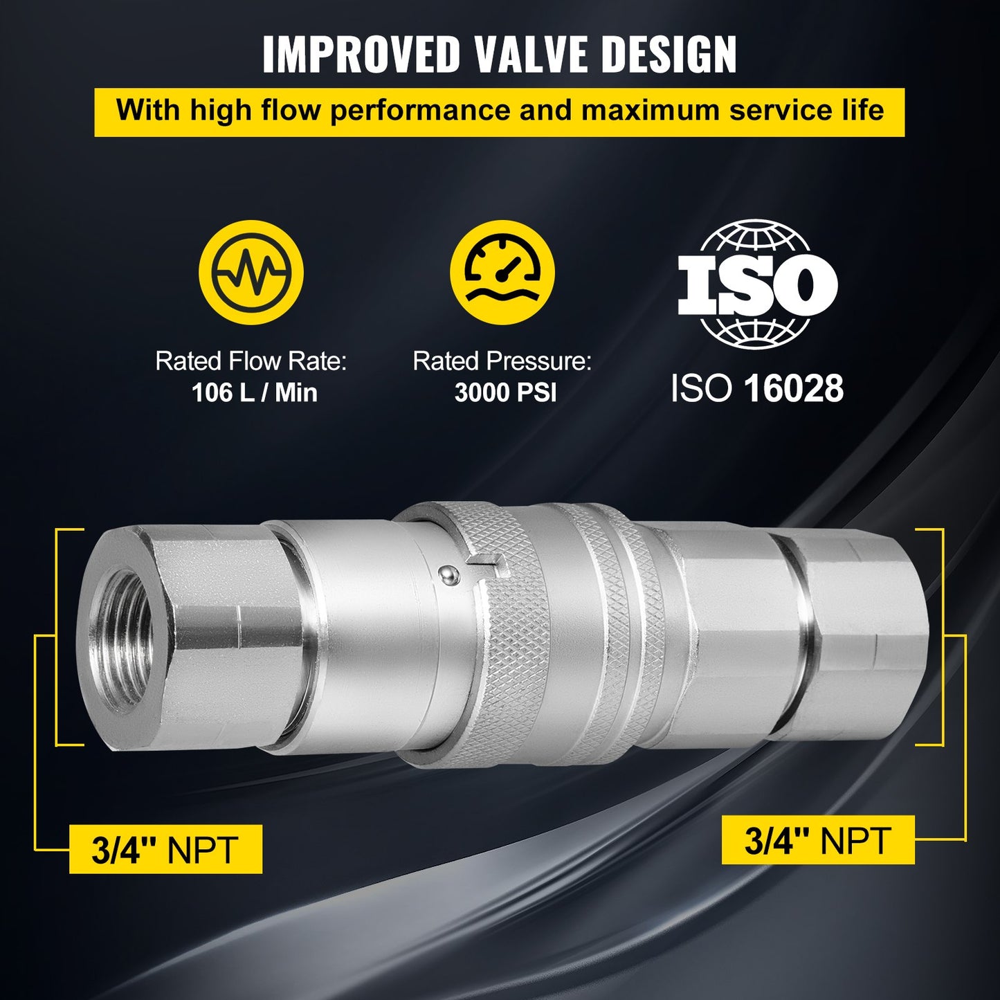 3/4NPT Hydraulisk snabbkoppling 3/4-kropps Hydraulisk koppling 20,7 MPa Hydraulisk koppling Snabbkoppling 106L/min Hydraulisk snabbkoppling (ISO 16028)