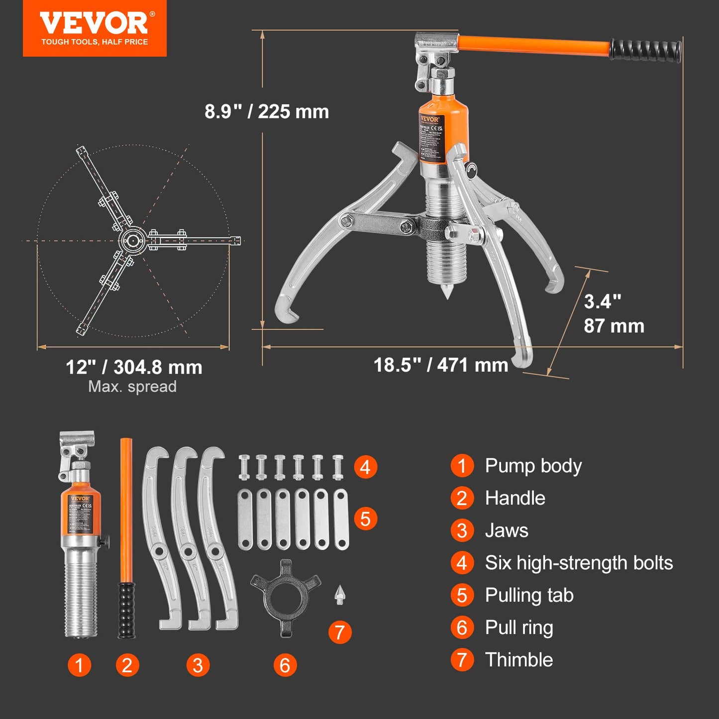 Hydraulic gear puller, 15 ton max capacity wheel bearing puller separator, 2 or 3 jaw puller, vertical and horizontal, 12" jaw hydraulic puller with case for puller hub