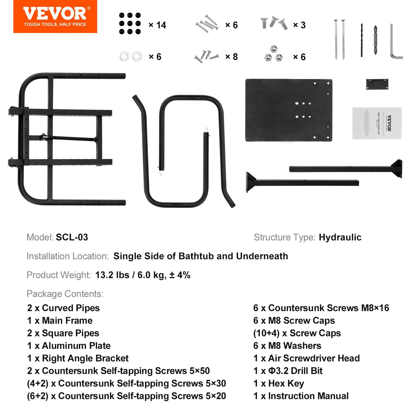Hot Tub Cover Lift, Spa Cover Lift, Hydraulisk, Höjd 33,1" - 41,3" Bredd 53,1" - 92,5" Justerbar, installerad under på ena sidan, Lämplig för olika storlekar av badtunnor, Spa