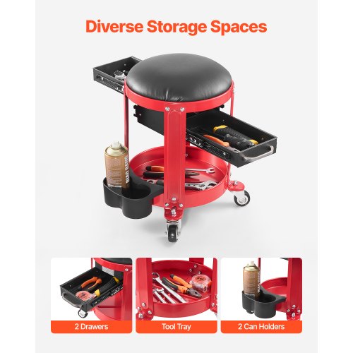 Rolling Mechanic Stool Garage Seat 300 lbs Load with Wheels and Storage | EU