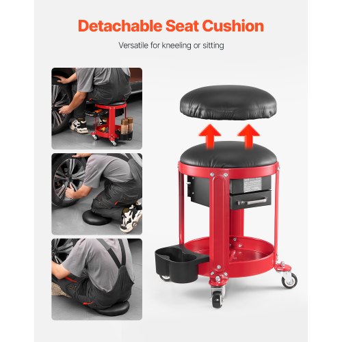 Rolling Mechanic Stool Garage Seat 300 lbs Load with Wheels and Storage | EU