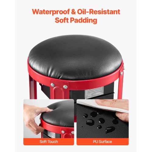 Rolling Mechanic Stool Garage Seat 300 lbs Load with Wheels and Storage | EU