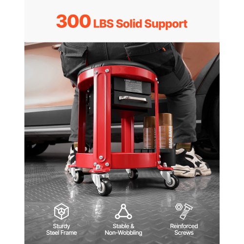 Rolling Mechanic Stool Garage Seat 300 lbs Load with Wheels and Storage | EU