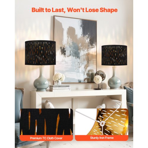 Lampskärmar Trumma 2-set 33 x 33 x 25 cm Mellanstor Rund Lampskärm med Harpa | EU