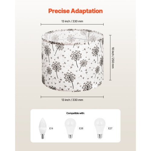 Lampskärmar Drum, 2-set, 33 x 33 x 25 cm (ljust maskrosmönster) | EU