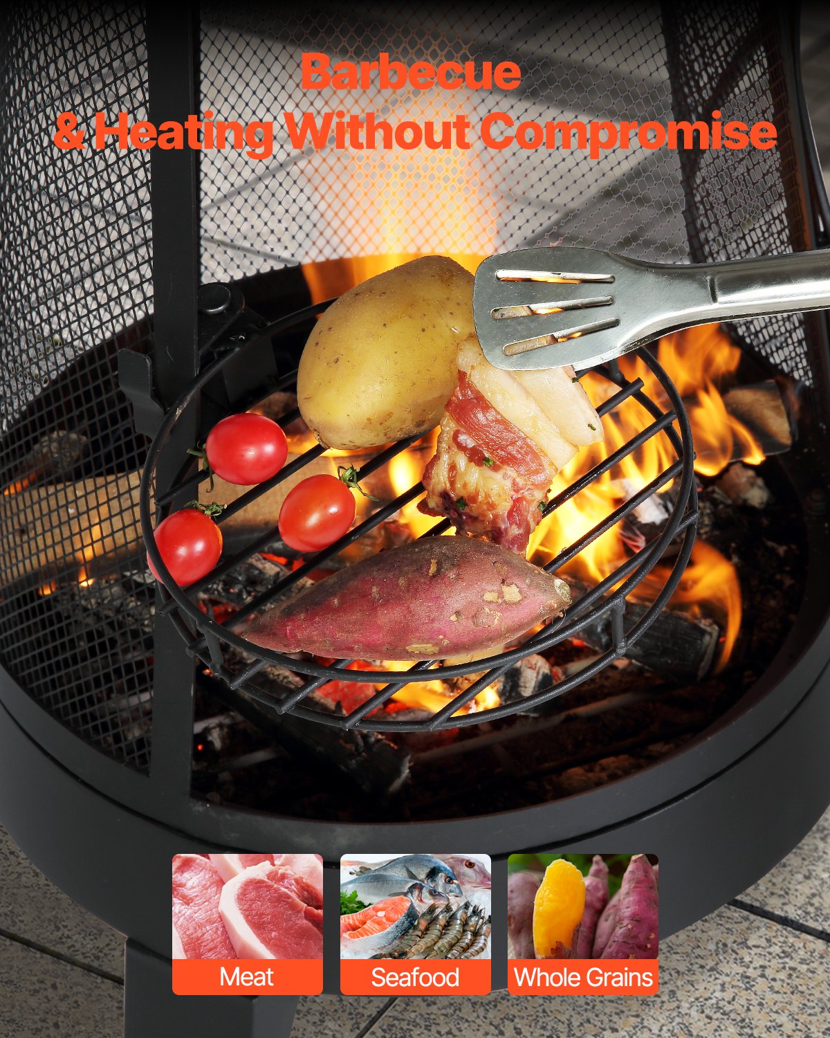20 In Chiminea Outdoor Wood Burning Fireplace with Grill Net and Chimney Cover