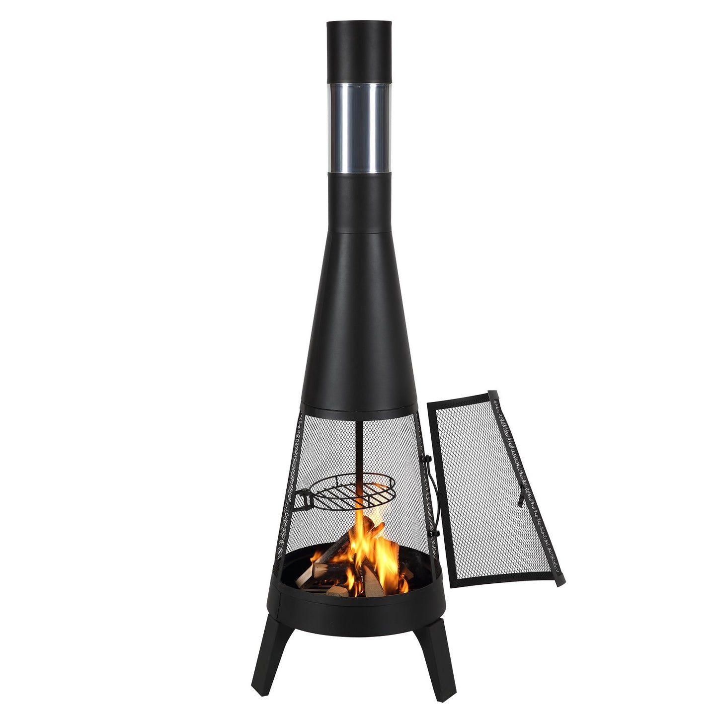 20 In Chiminea Outdoor Wood Burning Fireplace with Grill Net and Chimney Cover