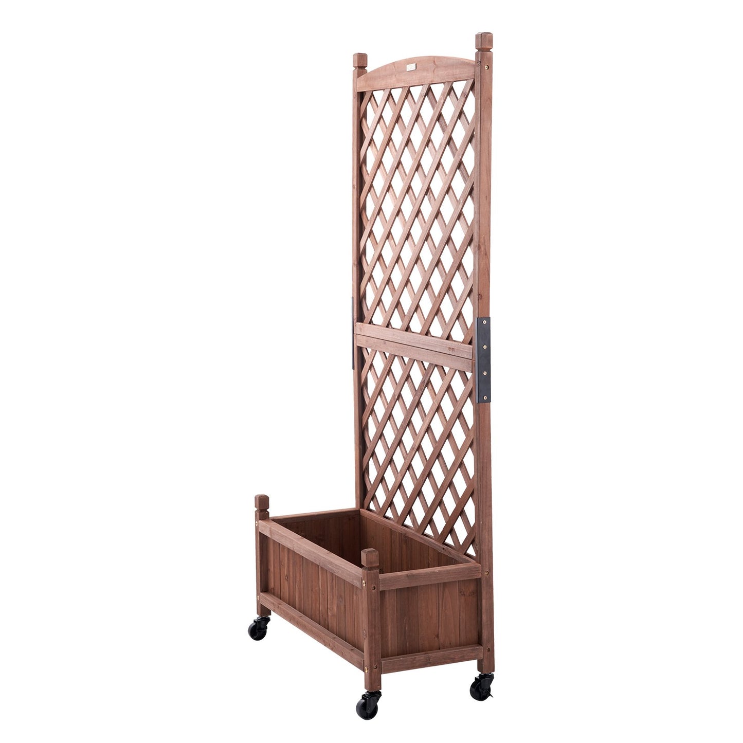 2ST Upphöjd trädgårdssäng med spaljé, 60"x13"x61,4" utomhus upphöjda träplantor med dräneringshål, fristående spaljéplanteringslåda för klätterväxter Blommor i trädgård, uteplats, balkong