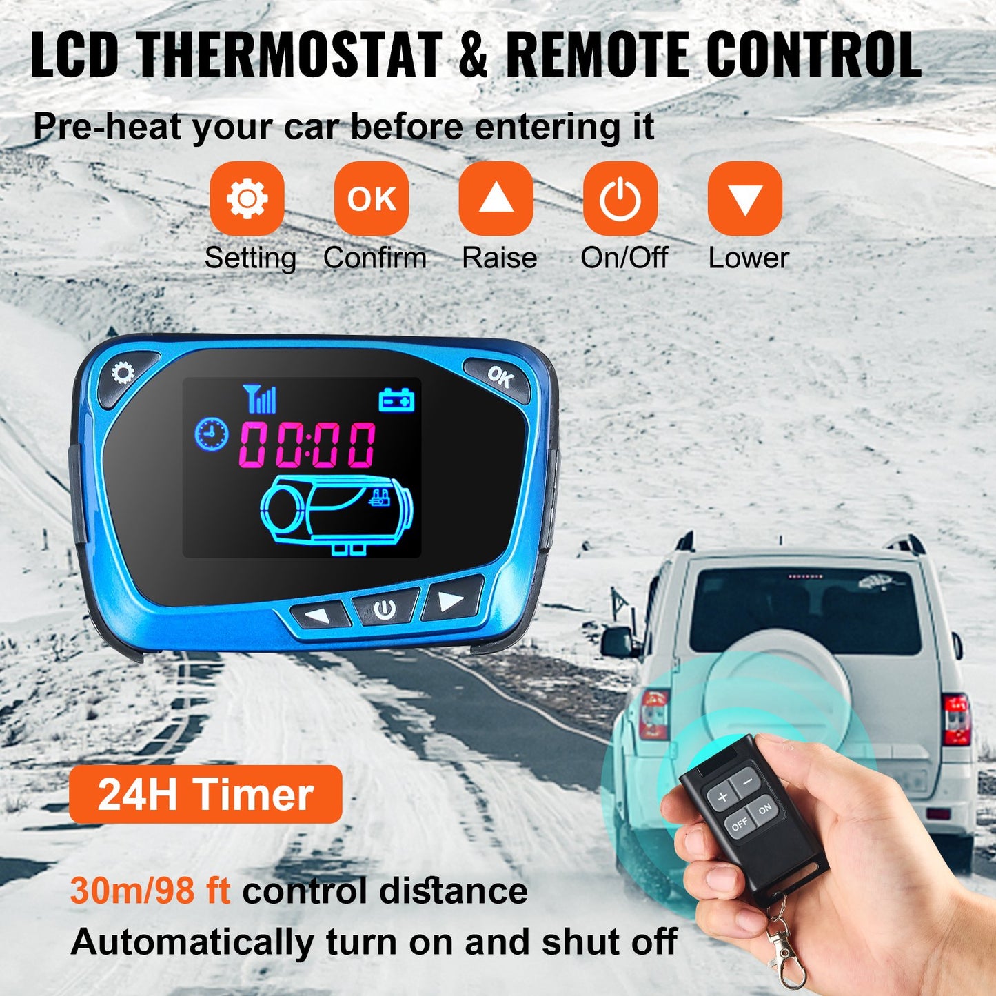 Dieselluftvärmare, 8KW Parkeringsvärmare, Allt i 1, 12V Lastbilsvärmare, One Air Outlet, med röd LCD-omkopplare, Fjärrkontroll, Snabbvärmande Dieselvärmare, För bil, RV Truck, Båt, Husbilar, Husvagnar
